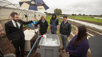 Group outside at the UC Davis student farm. 