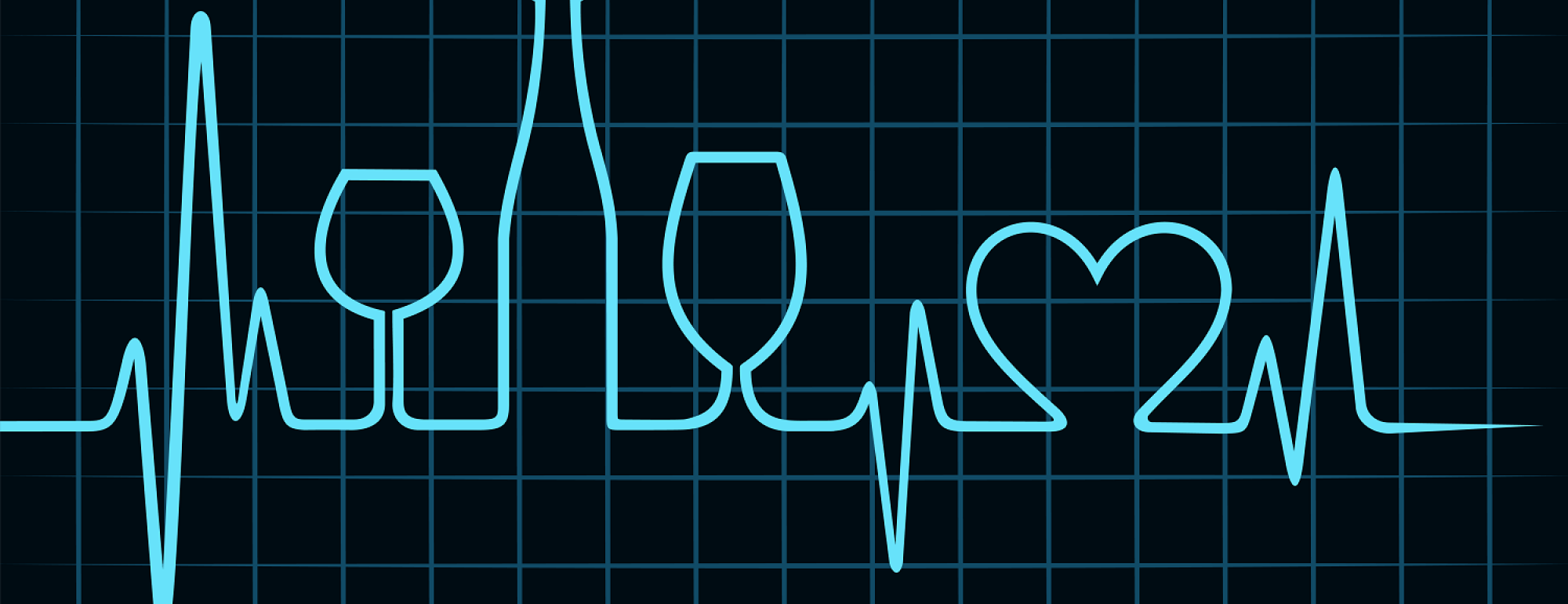 Heart beat, wine glasses and wine bottle