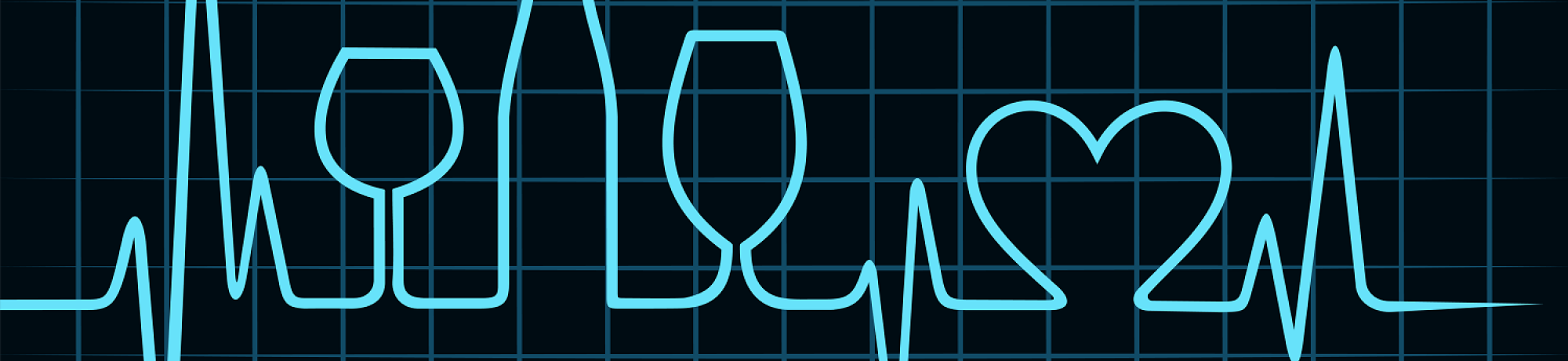 Heart beat, wine glasses and wine bottle